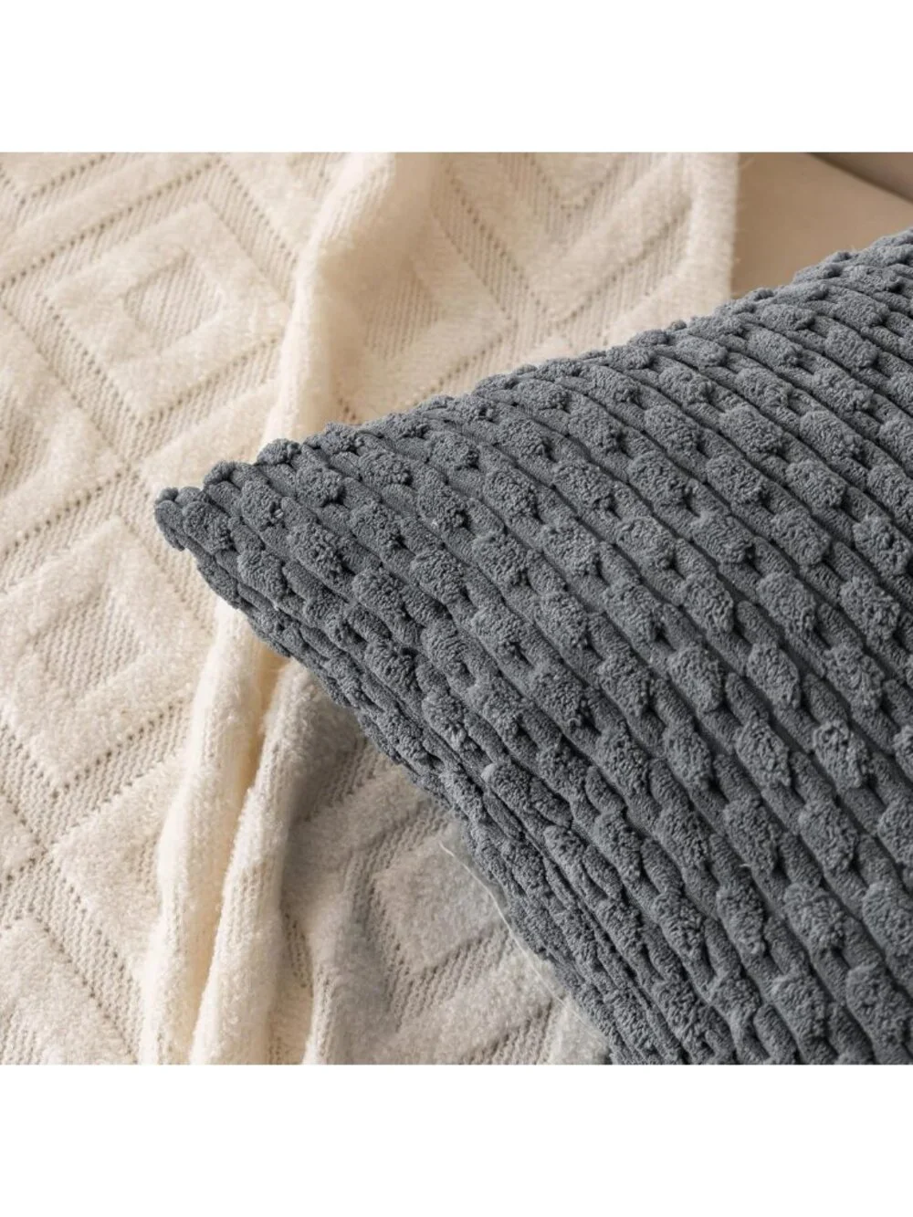 Set of 4 Medium Grey Corduroy Throw Pillow Covers 24x24